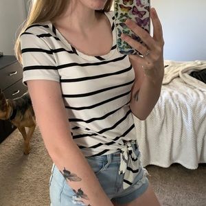 White and black striped top